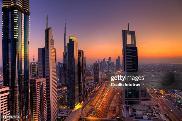 skyline of dubai financial district - hdri stock pictures, royalty-free photos & images