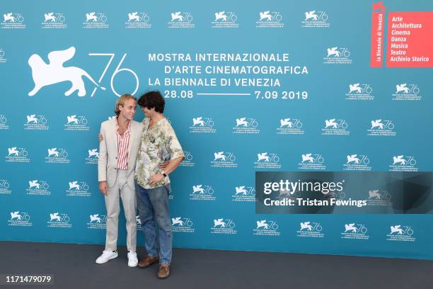 Producer Olmo Schnabel and director Grear Patterson attend "Giants Being Lonely" photocall during the 76th Venice Film Festival at Sala Grande on...