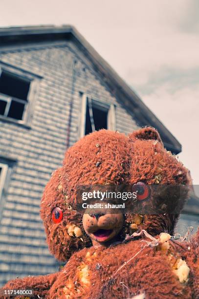 creepy teddy - old stuffed toy stock pictures, royalty-free photos & images