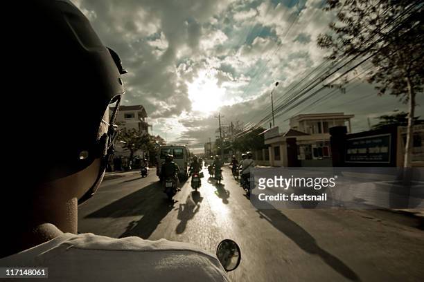 motobike view from the back on  road and sky - motorcycle group stock pictures, royalty-free photos & images