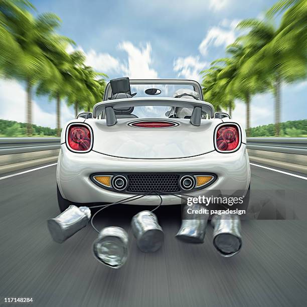 exotic honeymoon - just married car stock pictures, royalty-free photos & images