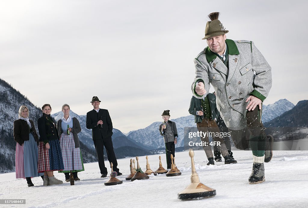 Eisstockschiessen, Curling auf dem See Grundlsee