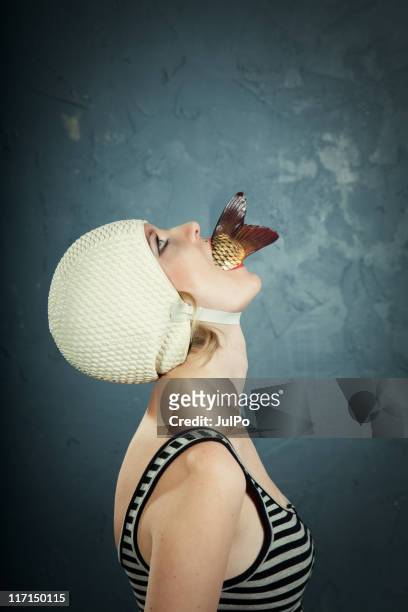 woman and fish - tail fluke stock pictures, royalty-free photos & images