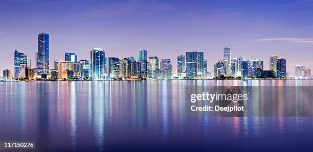 miami and brickell city skyline at night usa - brickell miami stock pictures, royalty-free photos & images