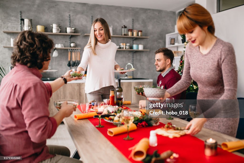 Cleaning dining table after dinner