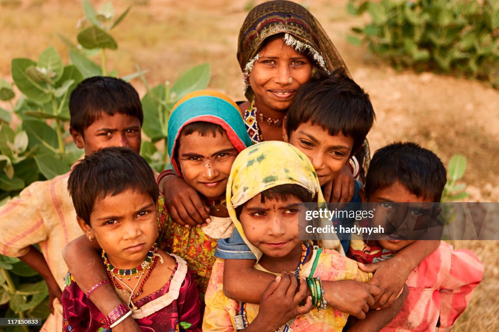 Group of Indian children, desert village, India