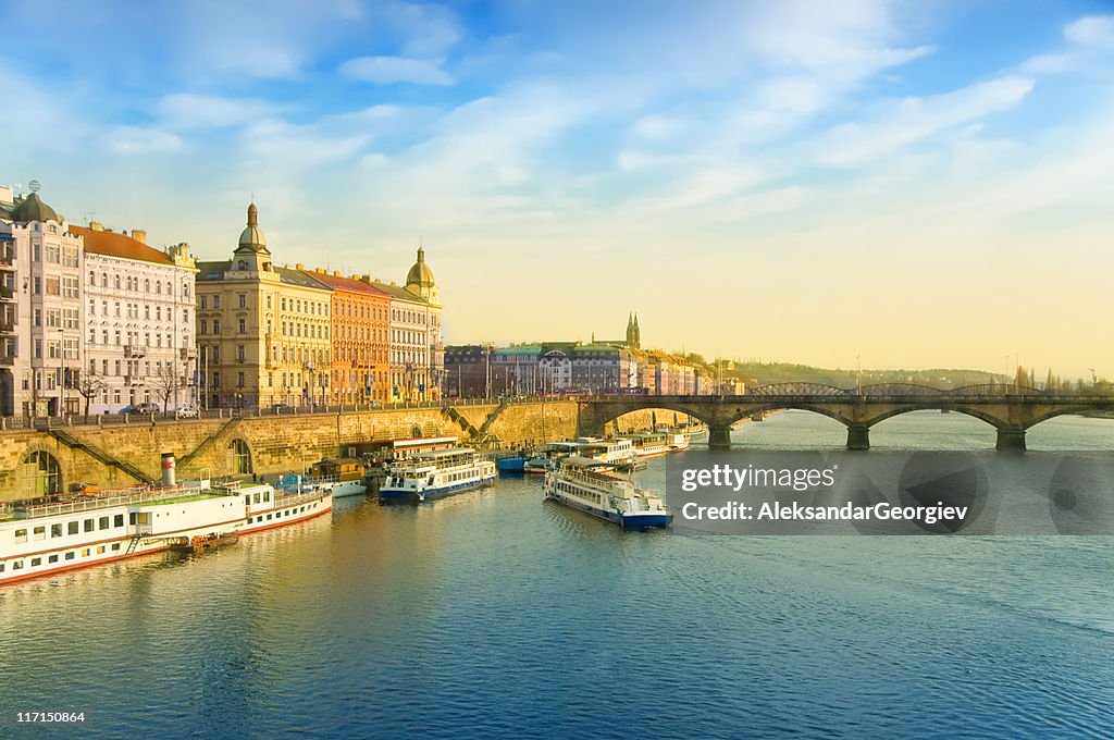 Beautiful sunny day over Vltava River, Prague