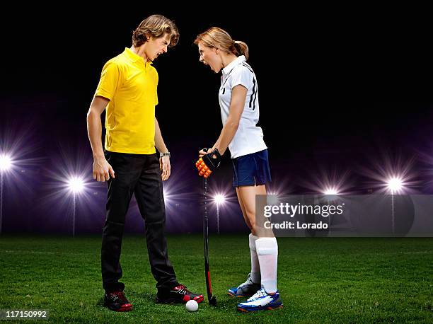 referee and graas hockey player screaming - hockey referee stock pictures, royalty-free photos & images