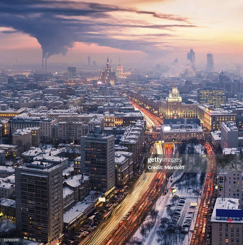Moscow In Winter Winter Moscow Cityscape At Sunset Aerial View High-Res Stock Photo ...