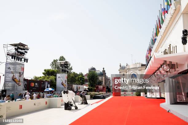 General view of the Palazzo del Cinema and red carpet as Jaeger-LeCoultre sponsors the 76th Venice Film Festival at on September 01, 2019 in Venice,...