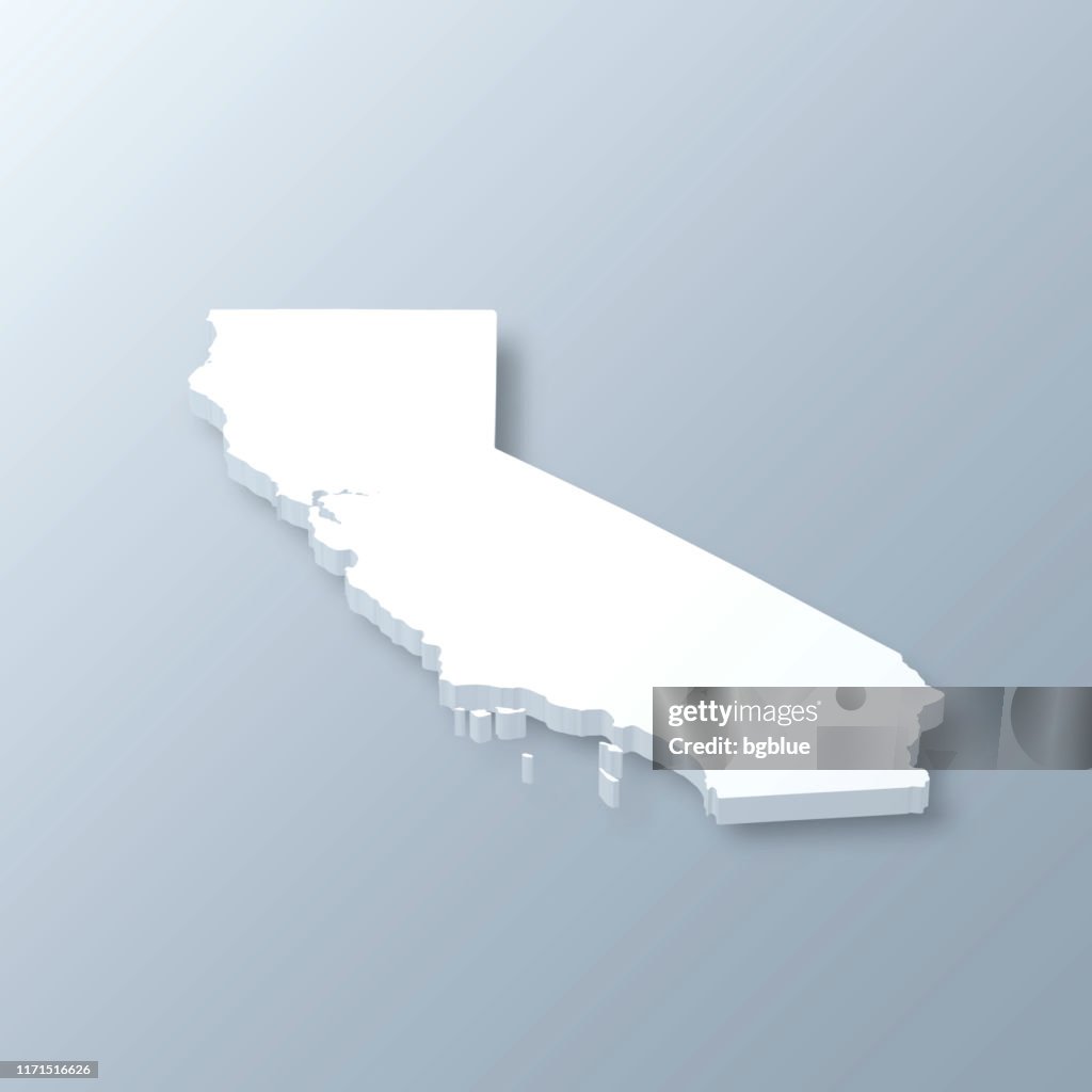 Mapa 3D de California sobre fondo gris