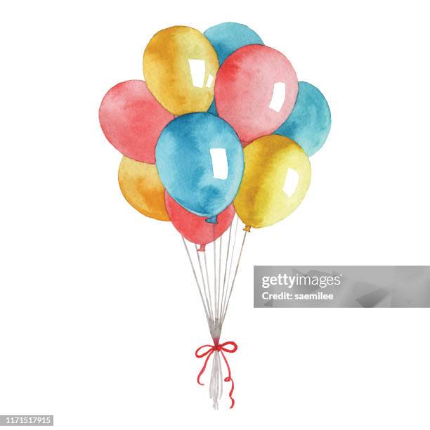 ilustraciones, imágenes clip art, dibujos animados e iconos de stock de globos de acuarela - ballon