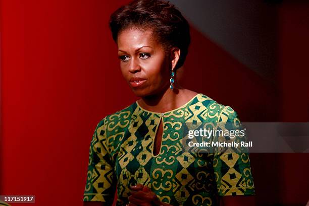 Michelle Obama, first lady of the United States of America meets children at a Youth Soccer Event where she spoke about HIV/AIDS prevention as part...