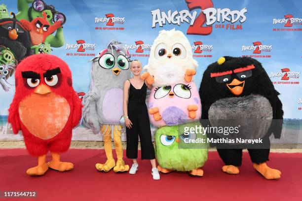 Jule Hermann attends the premiere of the movie "Angry Birds 2 - Der Film" at CineStar on September 01, 2019 in Berlin, Germany.