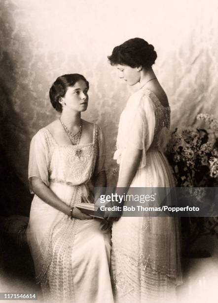 Grand Duchess Olga with her sister Grand Duchess Tatiana of Russia, circa 1913.