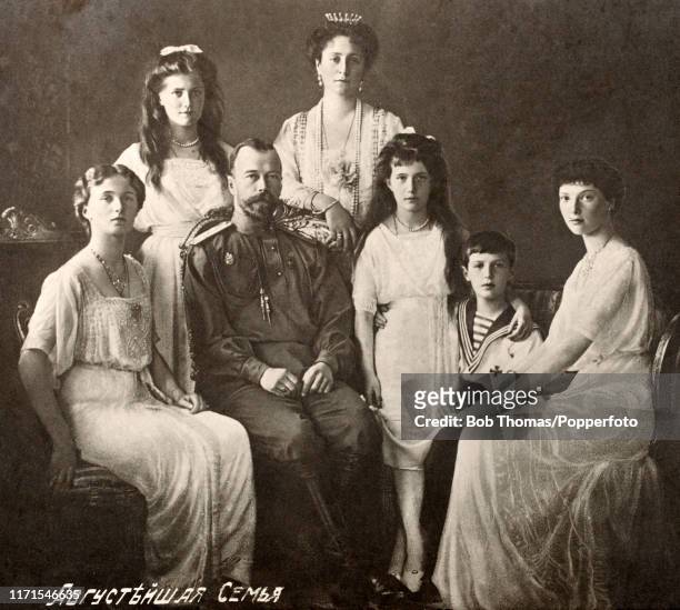 Czar Nicholas II with Czarina Alexandra and his five children, circa 1913.