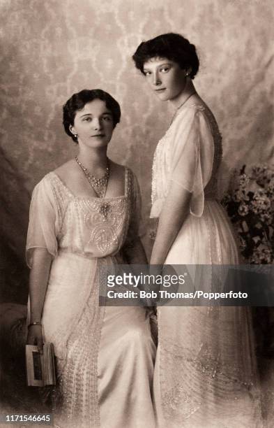 Grand Duchess Olga with her sister Grand Duchess Tatiana of Russia, circa 1913.