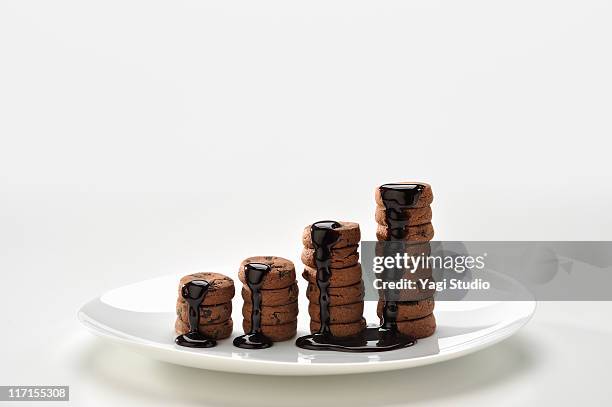 the graph made from the cookie which chocolate han - chocolate sauce stock pictures, royalty-free photos & images