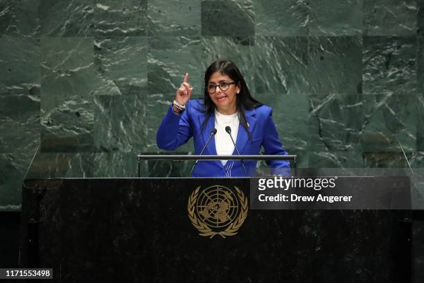 Vice President of Venezuela Delcy Rodriguez addresses the United Nations General Assembly at UN headquarters on September 27, 2019 in New York City....