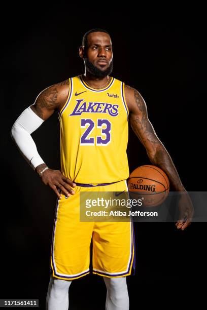LeBron James of the Los Angeles Lakers poses for a portrait during media day on September 27, 2019 at the UCLA Health Training Center in El Segundo,...