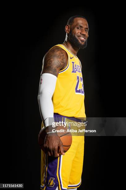 LeBron James of the Los Angeles Lakers poses for a portrait during media day on September 27, 2019 at the UCLA Health Training Center in El Segundo,...