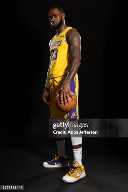 LeBron James of the Los Angeles Lakers poses for a portrait during media day on September 27, 2019 at the UCLA Health Training Center in El Segundo,...