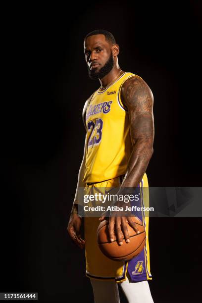 LeBron James of the Los Angeles Lakers poses for a portrait during media day on September 27, 2019 at the UCLA Health Training Center in El Segundo,...