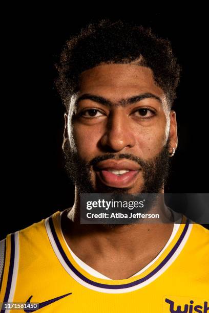 Anthony Davis of the Los Angeles Lakers poses for a portrait during media day on September 27, 2019 at the UCLA Health Training Center in El Segundo,...