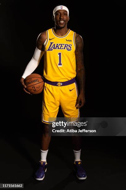 Kentavious Caldwell-Pope of the Los Angeles Lakers poses for a portrait during media day on September 27, 2019 at the UCLA Health Training Center in...