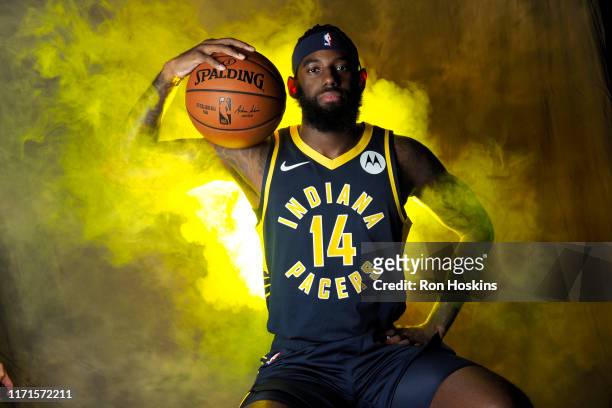 JaKarr Sampson of the Indiana Pacers poses for a portrait during media day on September 27, 2019 at Bankers Life Fieldhouse in Indianapolis, Indiana....