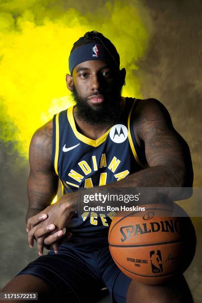 JaKarr Sampson of the Indiana Pacers poses for a portrait during media day on September 27, 2019 at Bankers Life Fieldhouse in Indianapolis, Indiana....