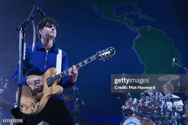 Ezra Koenig of Vampire Weekend performs on stage during the 'Father of the Bride' tour at WaMu Theater on September 27, 2019 in Seattle, Washington.