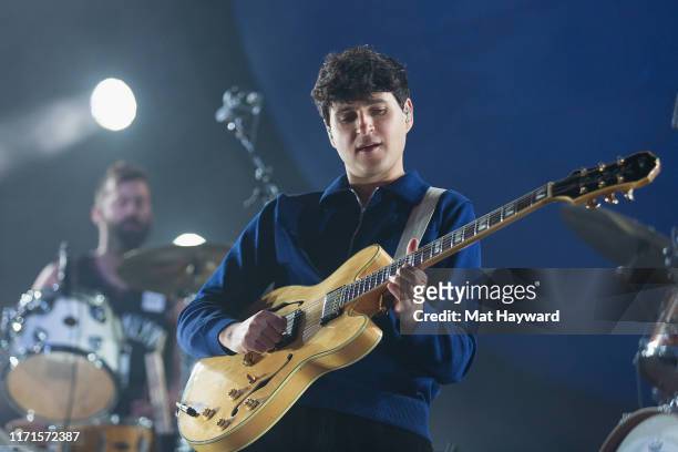 Ezra Koenig of Vampire Weekend performs on stage during the 'Father of the Bride' tour at WaMu Theater on September 27, 2019 in Seattle, Washington.