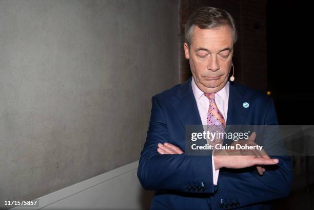 Brexit party leader, Nigel Farage waits back stage to addresses delegates at the final event of the Brexit Party Tour in London, United Kingdom on...