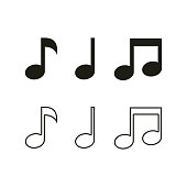 Music note vector icons. Sound and melody symbols. Set of various black musical note icon isolated onwhite background.
