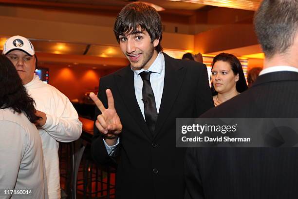 Ricky Rubio of the Minnesota Timberwolves attends the team's 2011 NBA Draft Party at Target Center on June 23, 2011 in Minneapolis, Minnesota. NOTE...