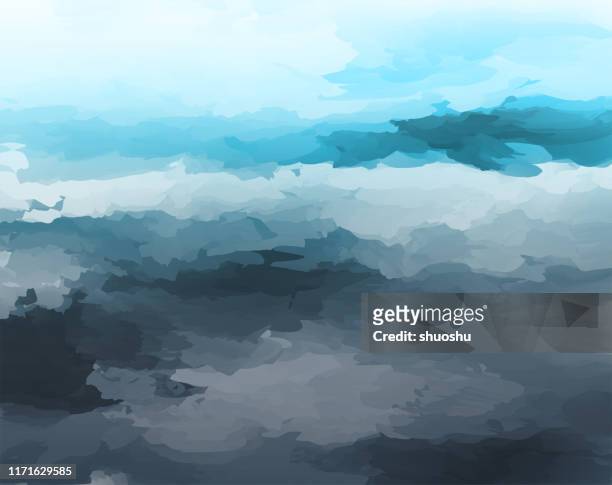 ilustrações de stock, clip art, desenhos animados e ícones de abstract watercolor style cloudy landscape background - nublado