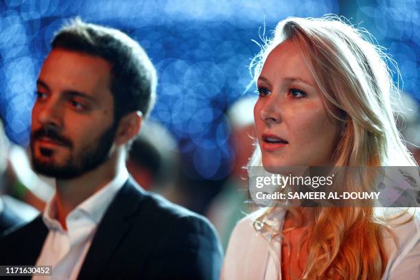 French far-right politician Marion Marechal and her partner Italian far-right politician Vincenzo Sofo attend the "Convention de la Droite" in Paris...