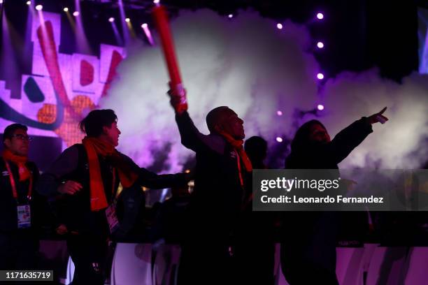 Athletes enjoy the show during the closing ceremony of Lima 2019 Para Pan American Games at Athletics Stadium of Villa Deportiva Nacional on...