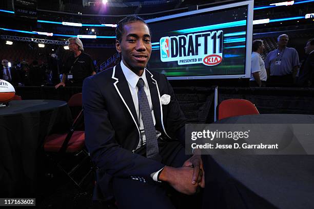 Kawhi Leonard from San Diego State sits prior to the 2011 NBA Draft Presented by KIA at the Prudential Center on June 23, 2011 in Newark, New Jersey....