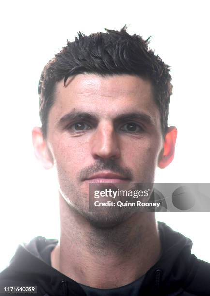 Scott Pendlebury of the Magpies poses during a Collingwood Magpies AFL training session at The Holden Centre on September 02, 2019 in Melbourne,...