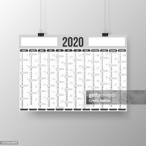 stockillustraties, clipart, cartoons en iconen met kalender 2020-poster op grijze brackground - 2019 2020 calendar