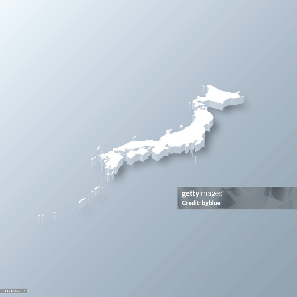 Mapa 3D de Japón sobre fondo gris