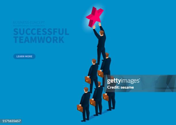 successful business teamwork, team consisting of humanoid pyramids to extract stars - grading stock illustrations