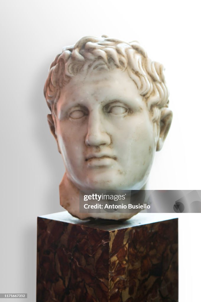 Marble head of Julius Caesar in Naples Metro station