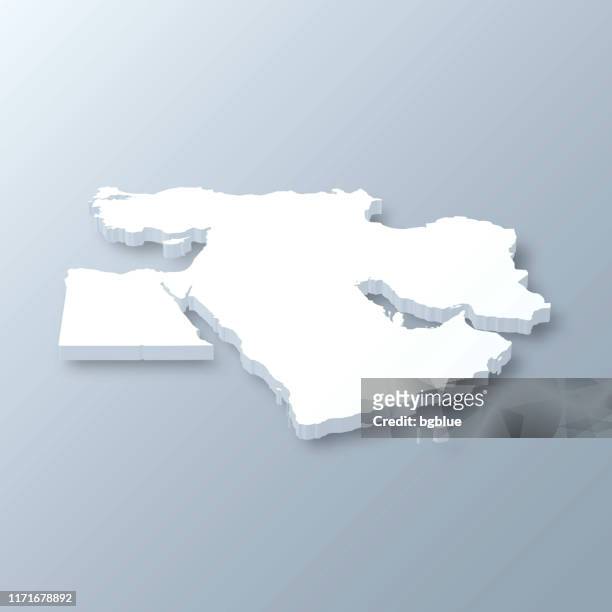 middle east 3d karte auf grauem hintergrund - gulf countries stock-grafiken, -clipart, -cartoons und -symbole