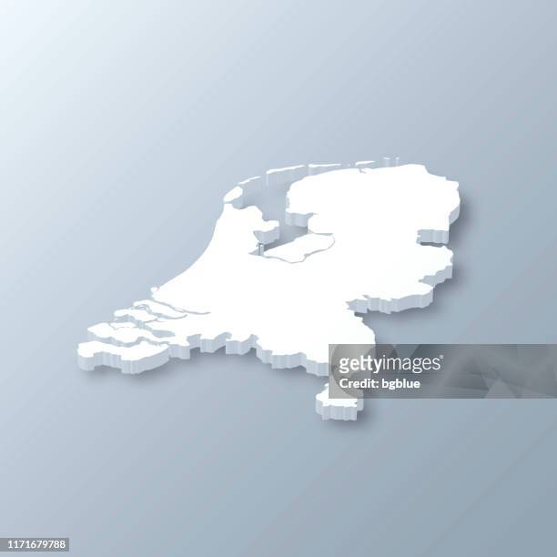 netherlands 3d map on gray background - three dimensional stock illustrations