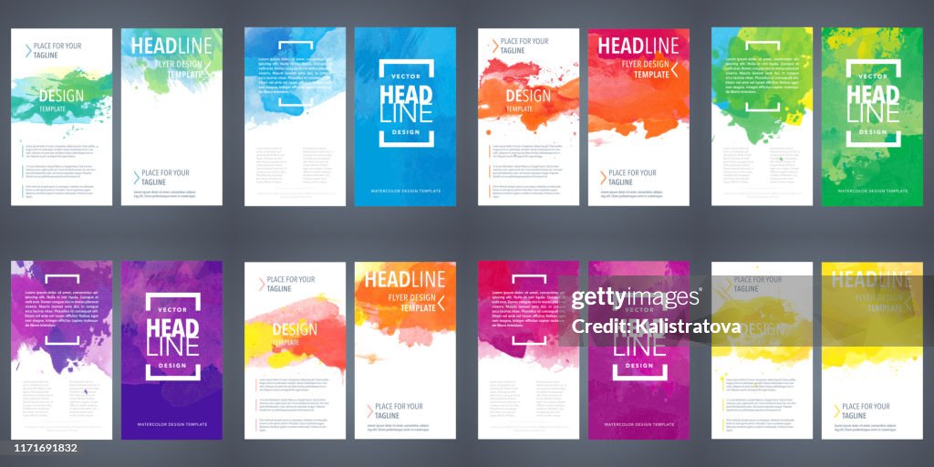 Colorful Templates With Script Bundle Set Of Design Templates With Colorful Watercolor Backgrounds ...