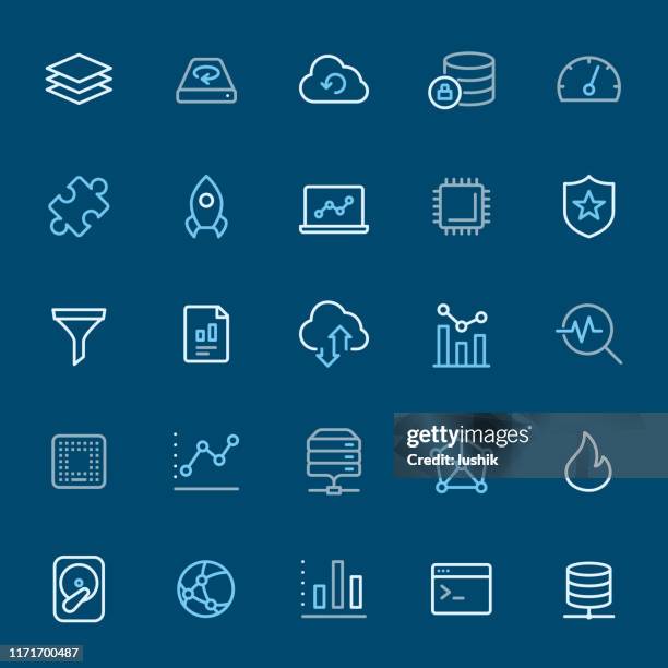 big data - color outline icons - hard drive stock illustrations