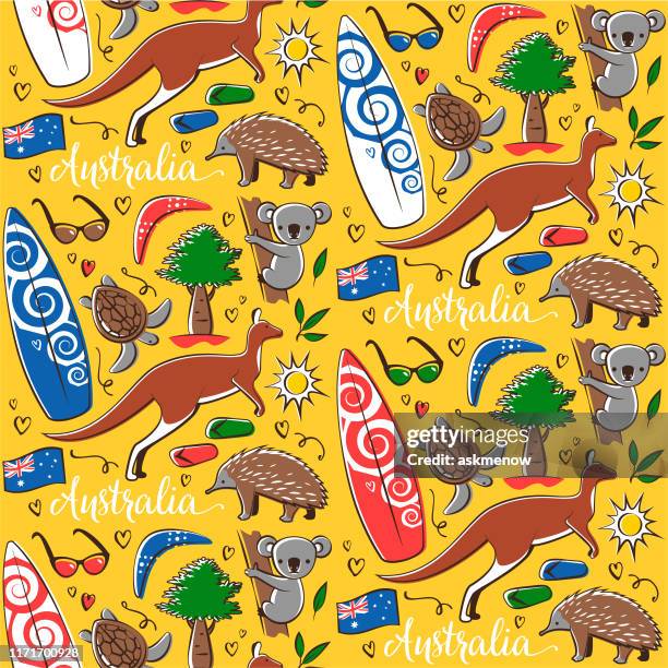 seamless pattern with australia symbols - australian culture stock illustrations